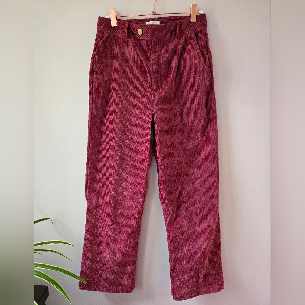 Garance Paris Wine Red Corduroy Wide Leg Pants - Designed in Paris - Size S